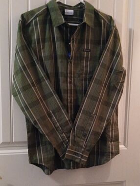 Columbia Men's Olive and Brown Plaid Button-Down Shirt